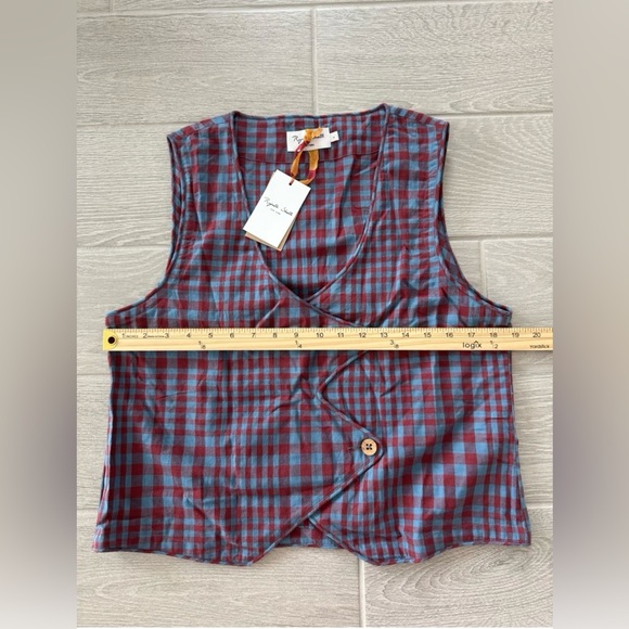 RUJUTA SHETH 100% Handwoven Cotton Carmen Vest Beacon Chex Red Blue Large NWT - Picture 10 of 11